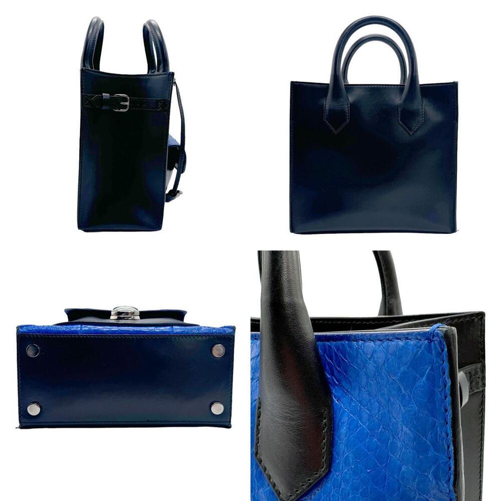 Balenciaga Handbag Shoulder Bag Python Leather Blue Black Silver - Picture 2 of 4